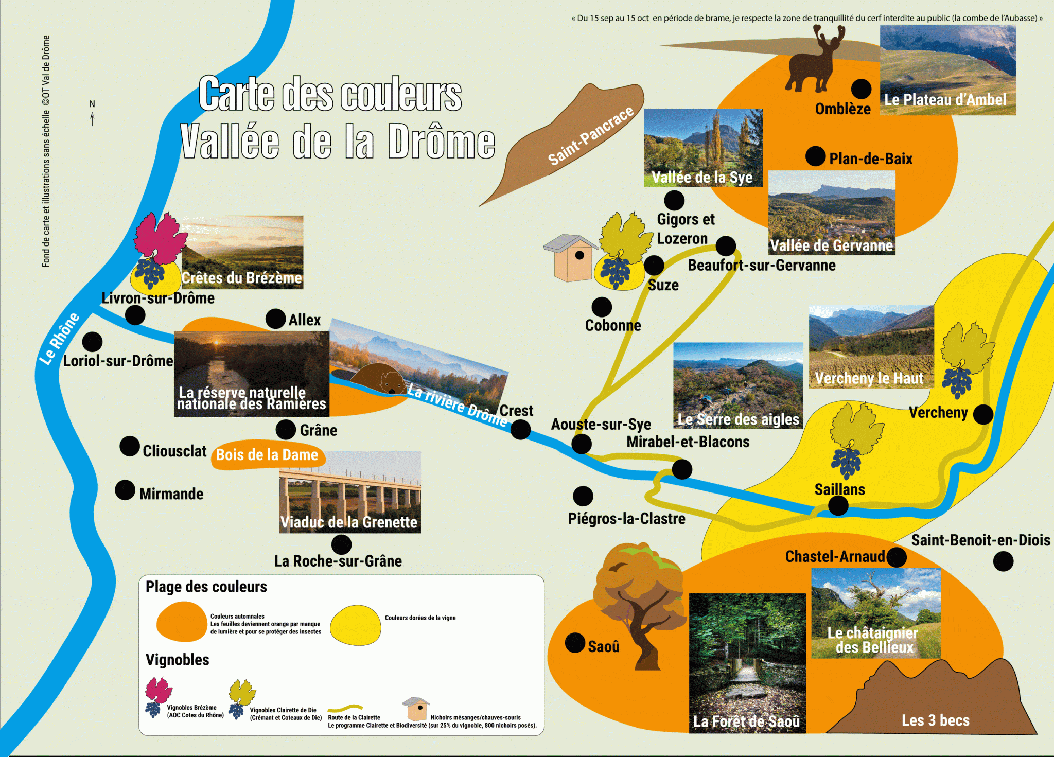 Une carte qui nous montre les sites à découvrir en fonction des couleurs à l'automne